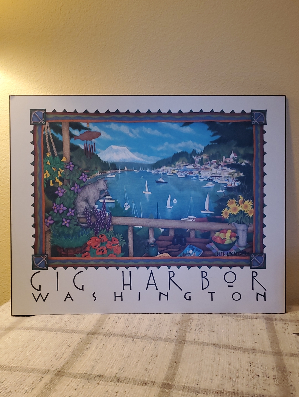 Scenic Harbor Home Art Wall Print - Colorful Coastal Illustration